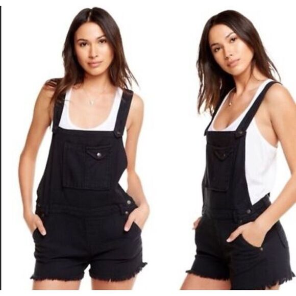 Chaser Black Y2K Denim Short Overalls Shorteralls Women’s M Medium Free People - Picture 1 of 4